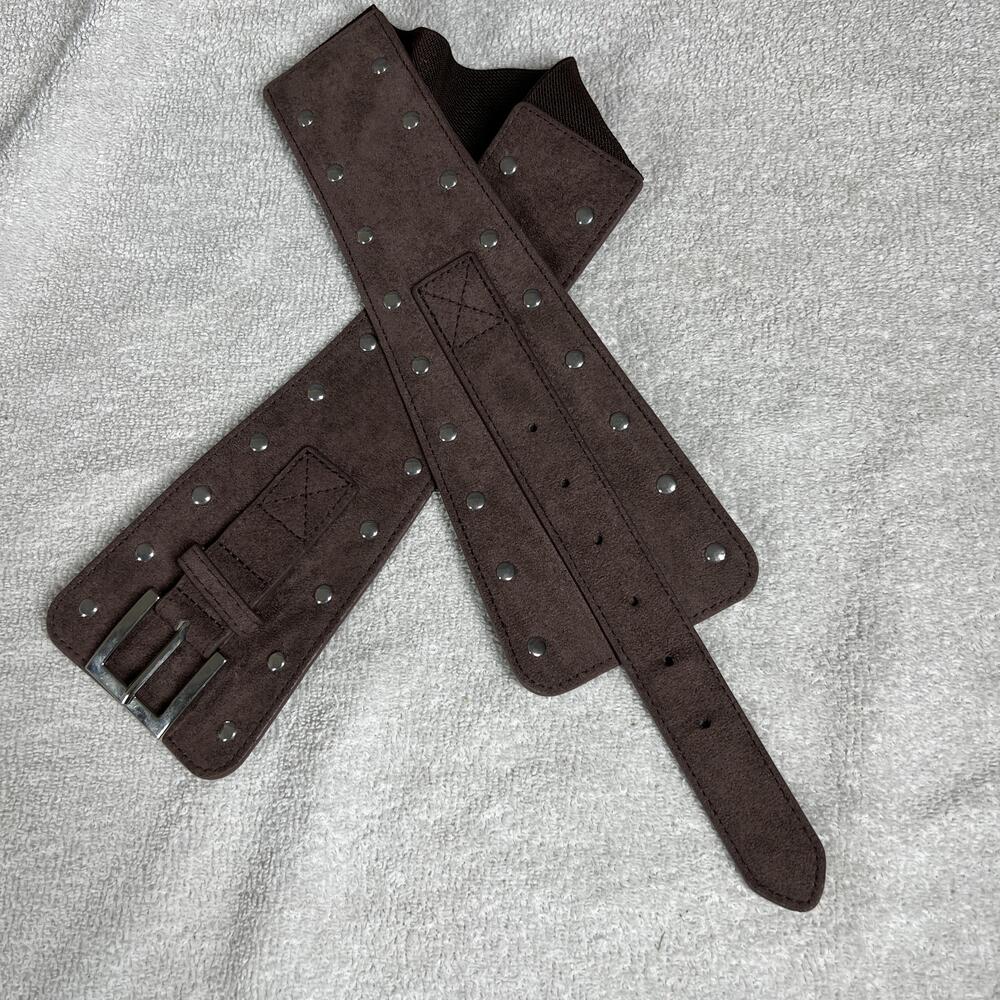 Torrid Waist Belt Womens One Size Brown Faux Suede Wide Studded Stretch